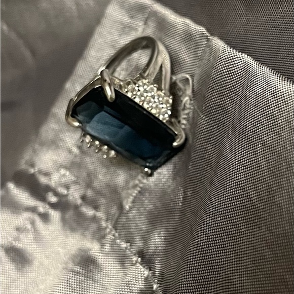 Sapphire gemstone , cubic zirconia large cocktail ring size 10 - Picture 3 of 8